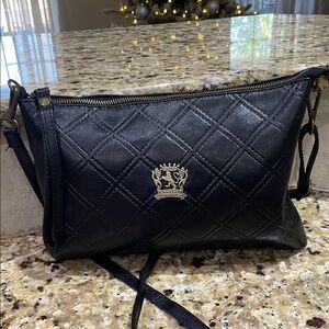 Pratesi Italian Leather Black Quilted Crossbody Bag with Crest